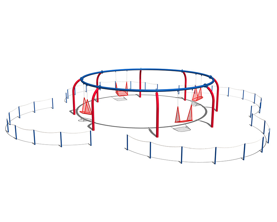 4連ユニバーサルブランコ（円形）＋境界柵（ロープ） 
の画像