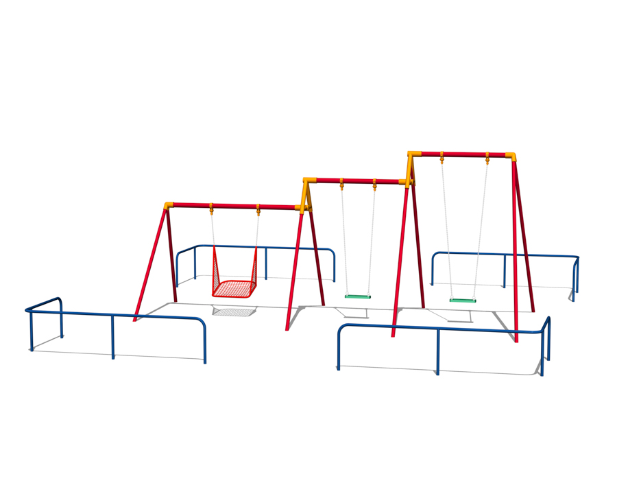 3連コンビハイブランコ（児童・幼児ユニバーサル）+境界柵の画像